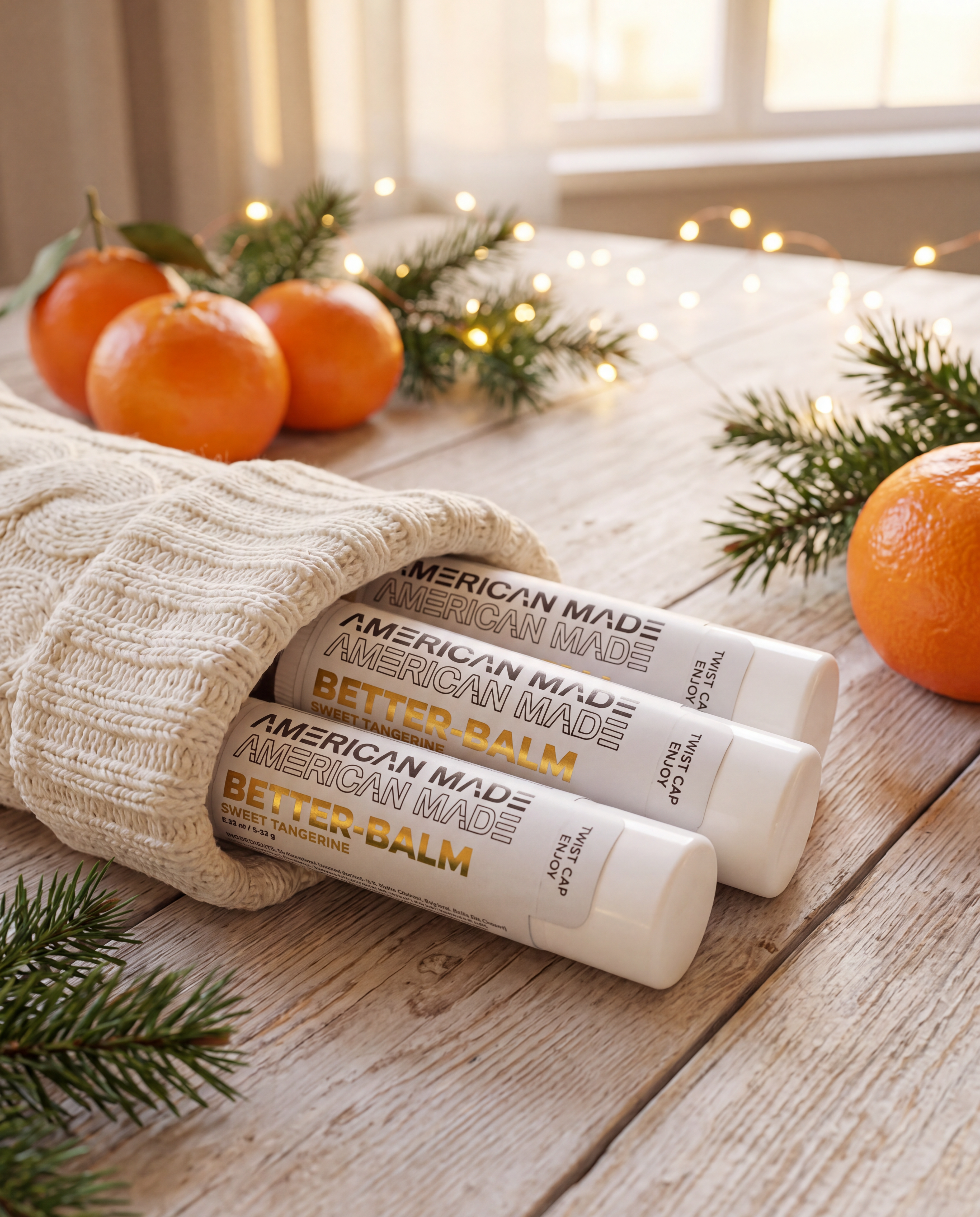 BetterBalm lip balm 4-Pack in a holiday stocking, a stocking stuffer gift